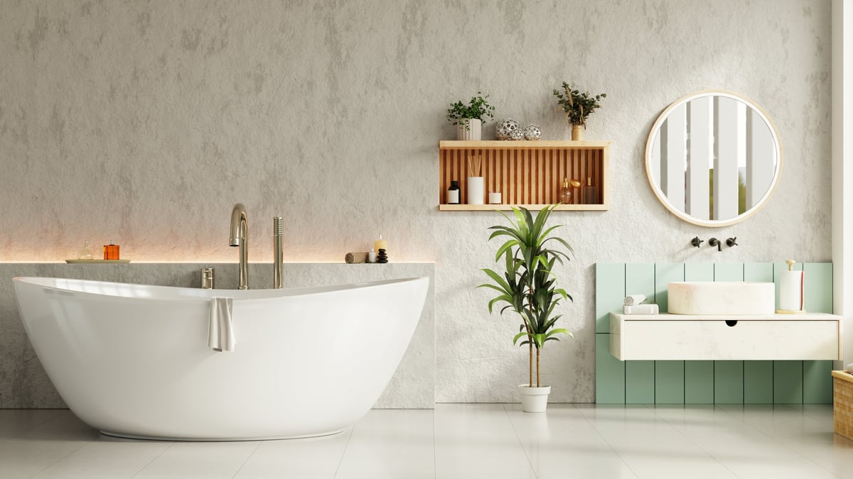 Century Kitchens & Bath online Bathroom Visualizer interface showing vanity finish and tile selection