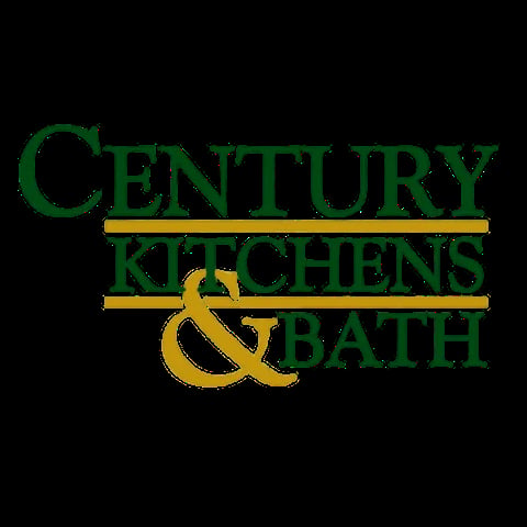 Century Kitchens and Bath logo with green text and gold ampersand on black background